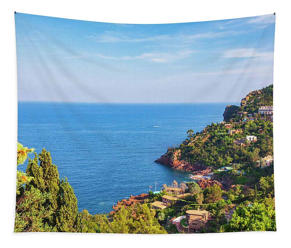 French Riviera Tapestry featuring the photograph French Mediterranean Coastline by Tatiana Travelways