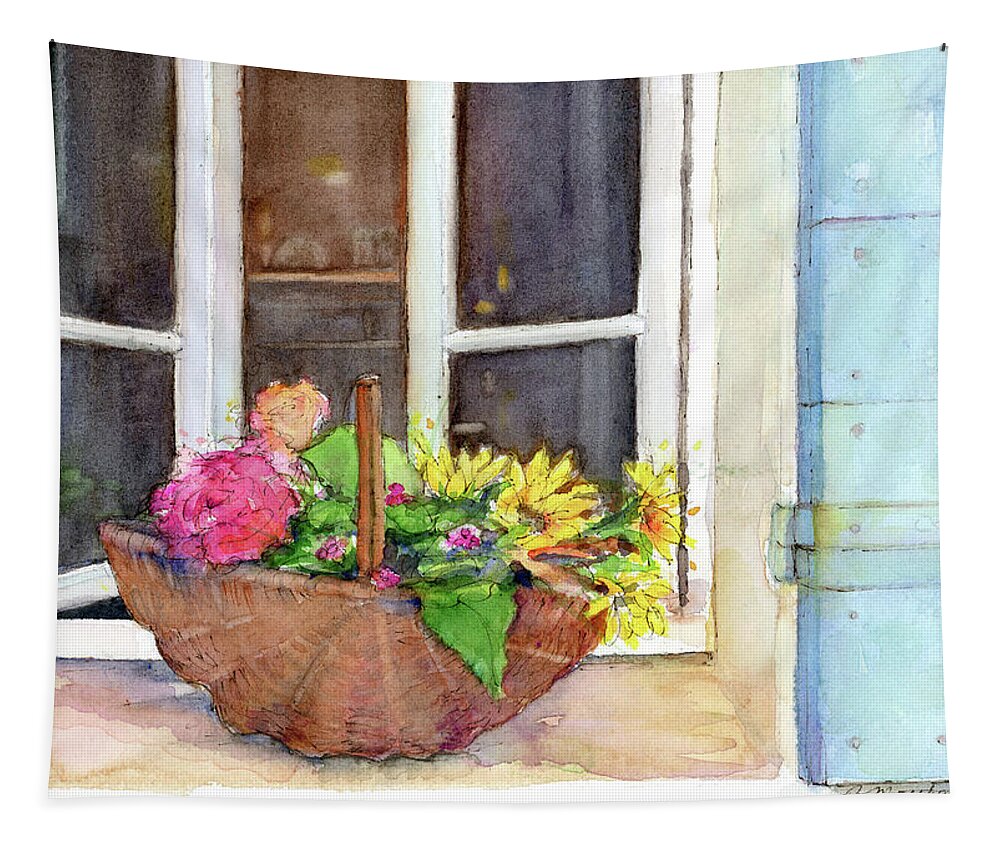 French Window Basket Tapestry featuring the painting Fresh cut by Rebecca Matthews