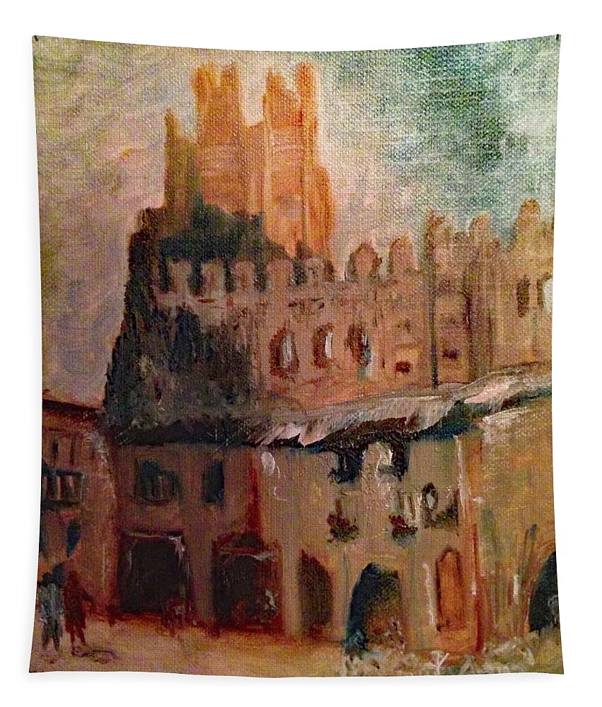 Frias Castle Tapestry featuring the painting Frias Castle by Roxy Rich