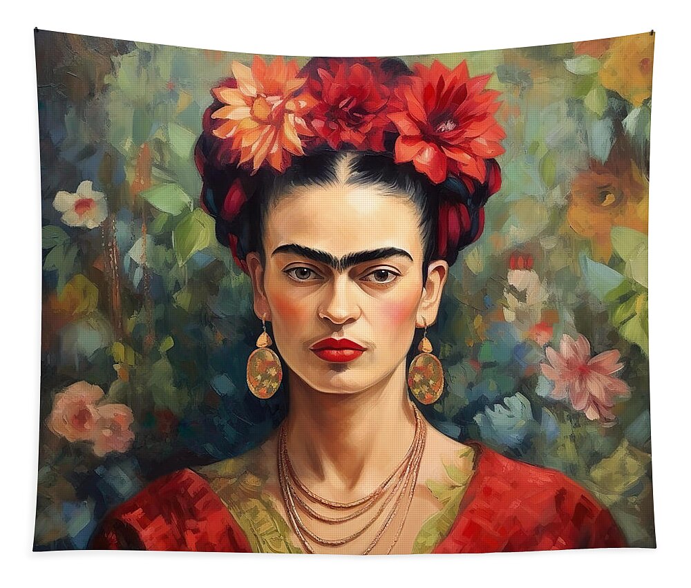 Frida Kahlo Tapestry featuring the painting Frida Kahlo Painting 4 by Mark Ashkenazi