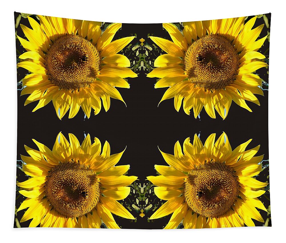 Nature Tapestry featuring the photograph Friendship of Sunflowers by Leonida Arte