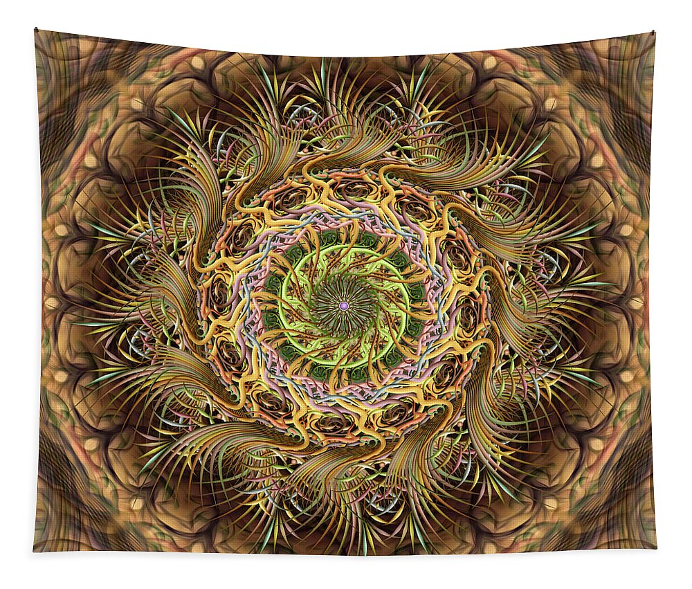 Pinwheel Mandalas Tapestry featuring the digital art Frond Flinger Jamboree by Becky Titus