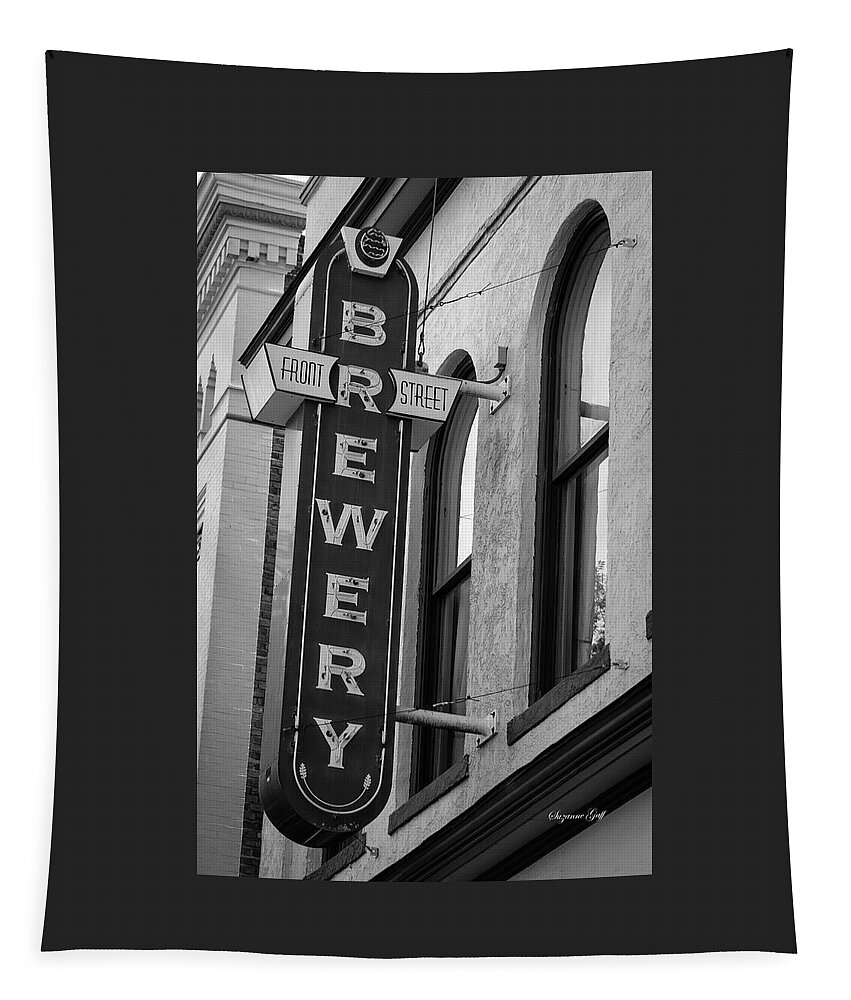 Photograph Tapestry featuring the photograph Front Street Brewery - Black and White by Suzanne Gaff