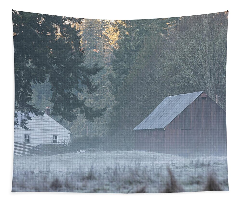 Frost Tapestry featuring the photograph Frosty Morning on the Farm by Randy Hall