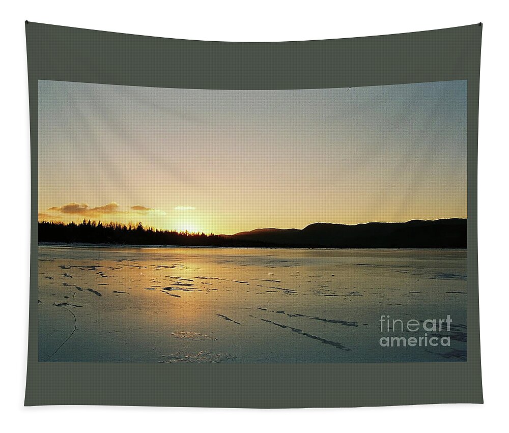 #juneau #alaska #ak #mendenhall #mendenhalllake #lake #winter #frozen #sunset #cold #vacation #peaceful Tapestry featuring the photograph Frozen Sunset by Charles Vice