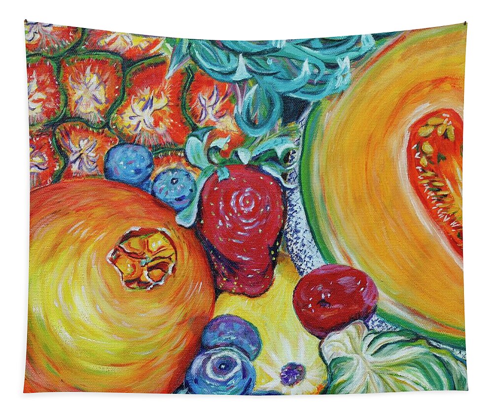 Colorful Fruit Tapestry featuring the painting Fruit and a Brussel Sprout by Dorsey Northrup