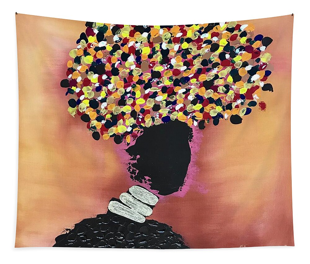 Black Woman Tapestry featuring the painting Fruit Lady by D Powell-Smith