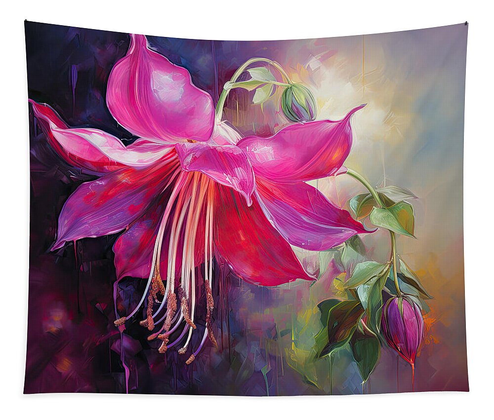 Fuchsia Flower Tapestry featuring the painting Fuchsia Flower Artwork - Pink Art by Lourry Legarde