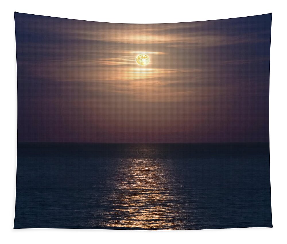 Sea Tapestry featuring the photograph Full Moon Rising over the Sea by William Dickman