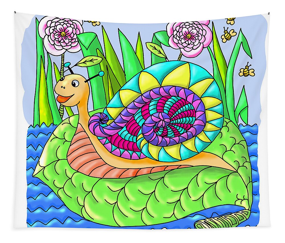 Happy Tapestry featuring the digital art Fun Floating Snail by Gaile Griffin Peers