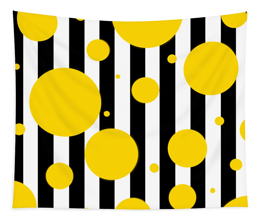 Black Tapestry featuring the digital art Fun Yellow Dots by Designs By L