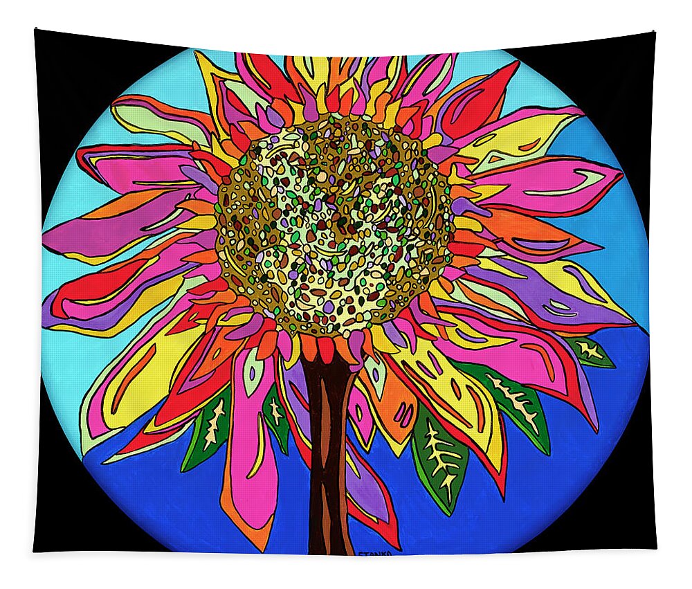 Flower Psychedelic Colorerful Pop Art Tapestry featuring the painting FunFlower by Mike Stanko