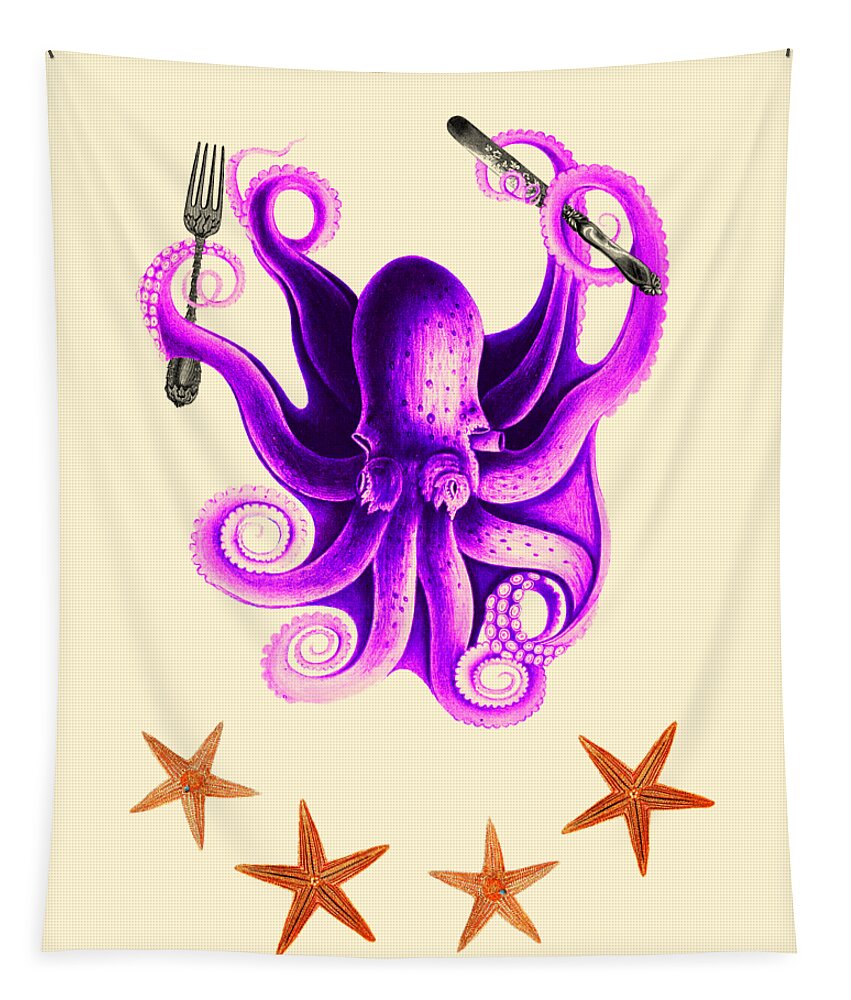 Octopus Tapestry featuring the digital art Funny Octopus Cook by Madame Memento