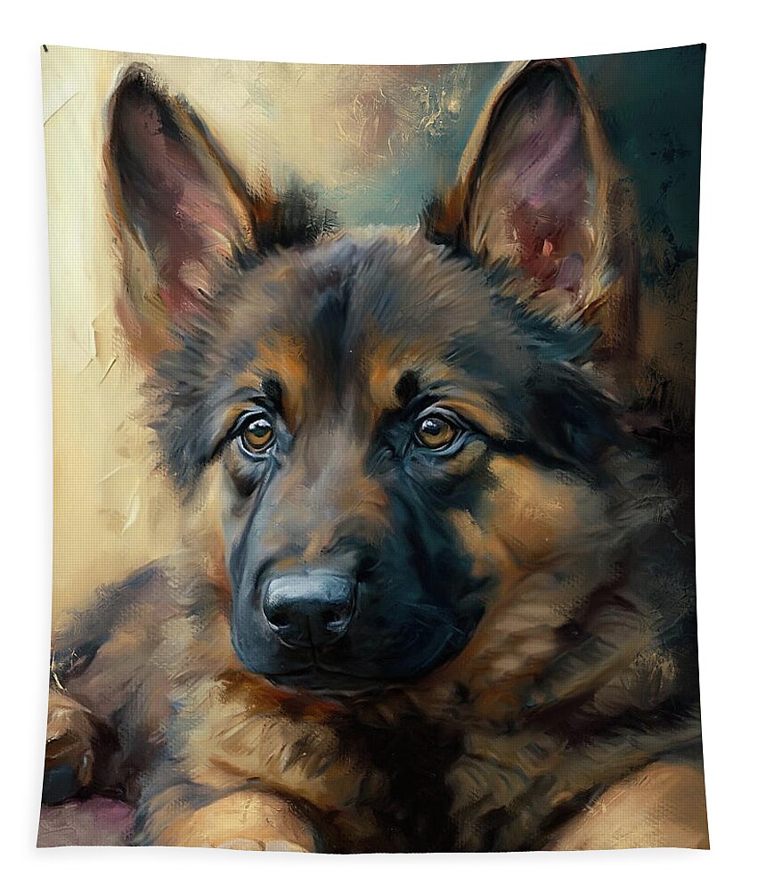 Dog Tapestry featuring the painting Future Protector German Shepherd Puppy by Jai Johnson