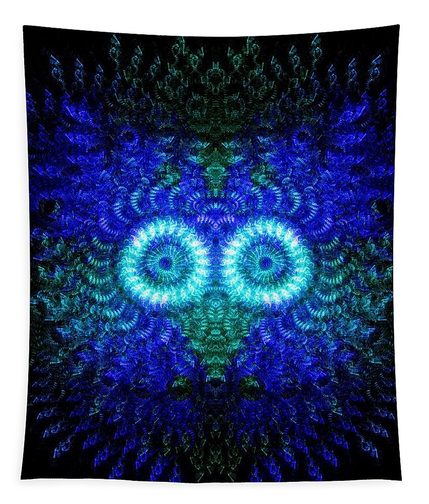 Owl Tapestry featuring the digital art Fuzzy Owl Mask Vertical Digital Art Priint for Wall Art, Accessories, and Apparel by Susanne McGinnis