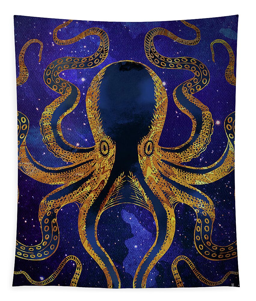 Galaxy Tapestry featuring the digital art Galaxy Octopus by Sambel Pedes