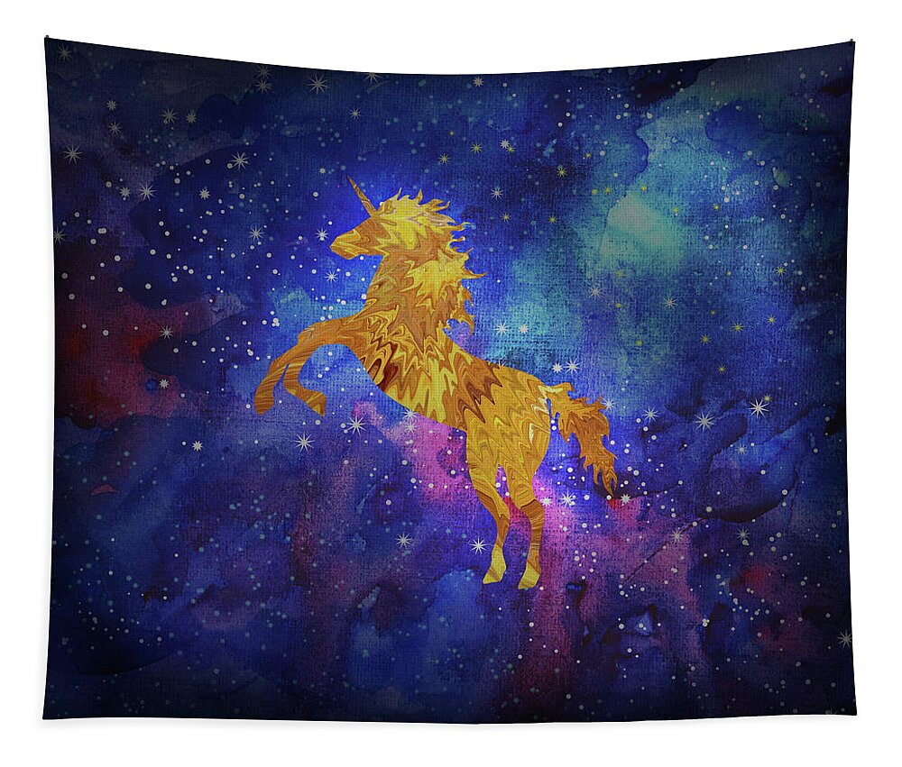 Pegasus Tapestry featuring the digital art Galaxy Unicorn by Sambel Pedes