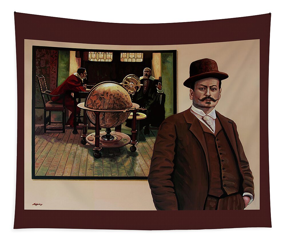 Galileo Tapestry featuring the painting Galileo and Viviani by Tito Lessi Painting by Paul Meijering