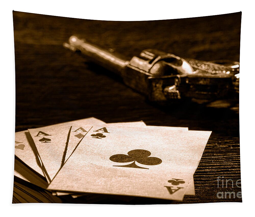 Poker Tapestry featuring the photograph Gambler Danger - Sepia by Olivier Le Queinec