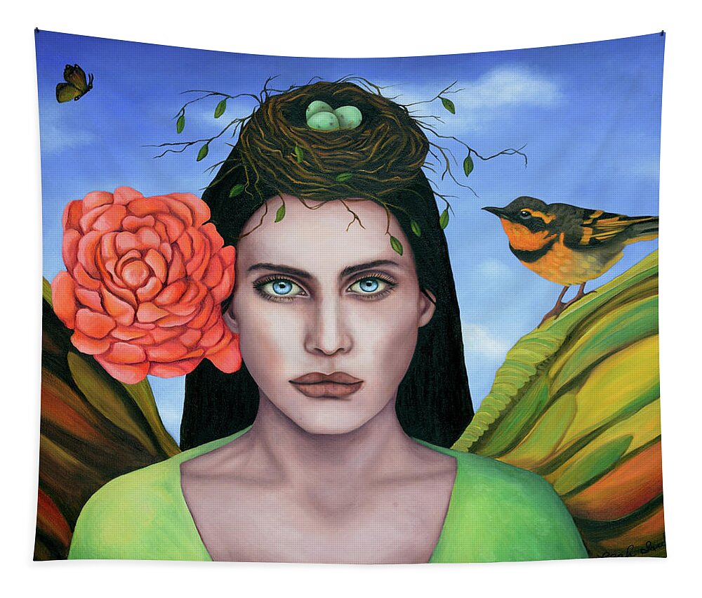 Angel Tapestry featuring the painting Garden Angel by Leah Saulnier The Painting Maniac