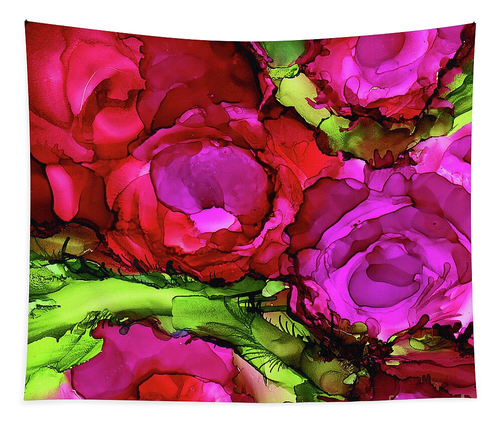Abstract Tapestry featuring the painting Garden Roses by Eunice Warfel