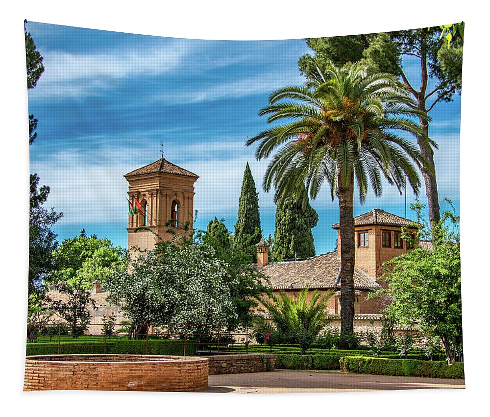 Spain Tapestry featuring the photograph Garden View of the Alhambra by Marcy Wielfaert