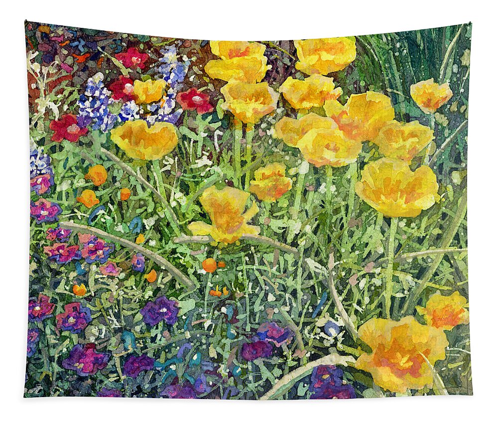 Garden Tapestry featuring the painting Gardener's Delight-Yellow Flowers by Hailey E Herrera