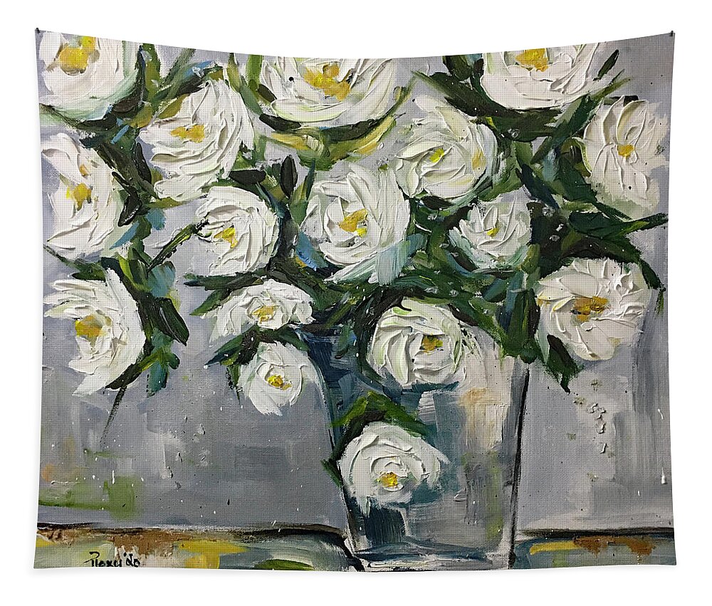 Gardenias Tapestry featuring the painting Gardenias in Bloom by Roxy Rich