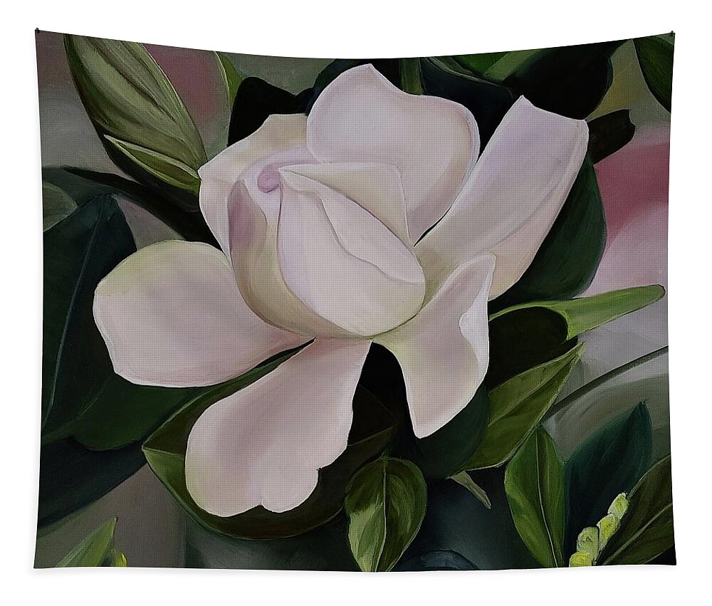 White Flower Tapestry featuring the painting Gardinia by Connie Rish