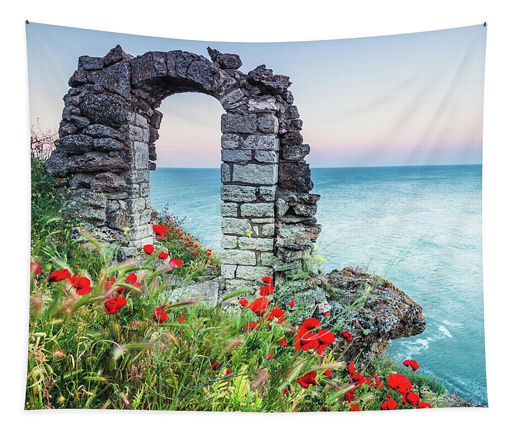 Fortress Tapestry featuring the photograph Gate In the Poppies by Evgeni Dinev
