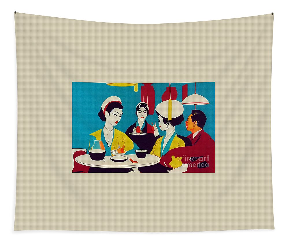 Geisha Lunch Break Tapestry featuring the mixed media Geisha Lunch Break III by Jay Schankman