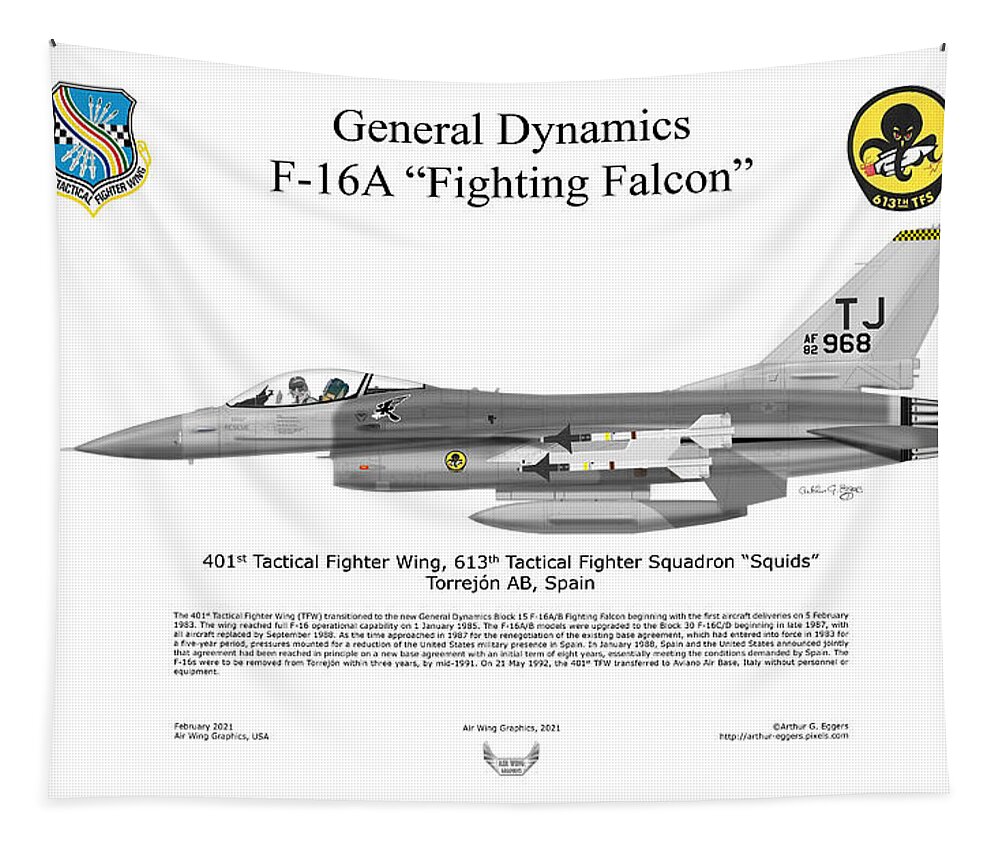 General Dynamics Tapestry featuring the digital art General Dynamics F-16A Fighting Falcon 613TFS by Arthur Eggers