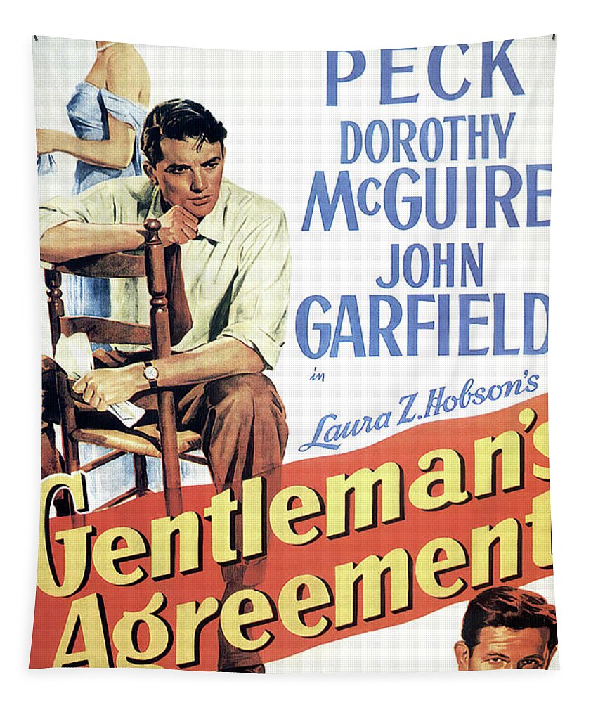 Gregory Peck Tapestry featuring the mixed media ''Gentleman's Agreement'', with Gregory Peck and Dorothy McGuire by Movie World Posters