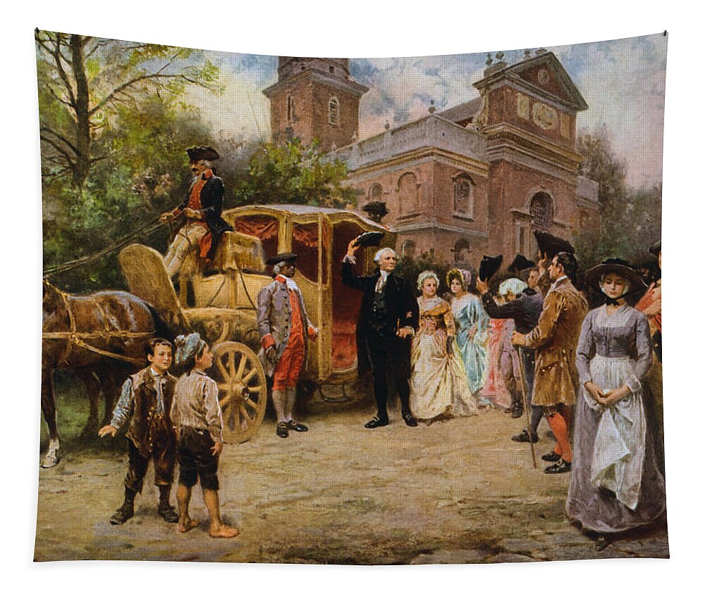 George Washington Tapestry featuring the painting George Washington arriving at Christ Church by War Is Hell Store