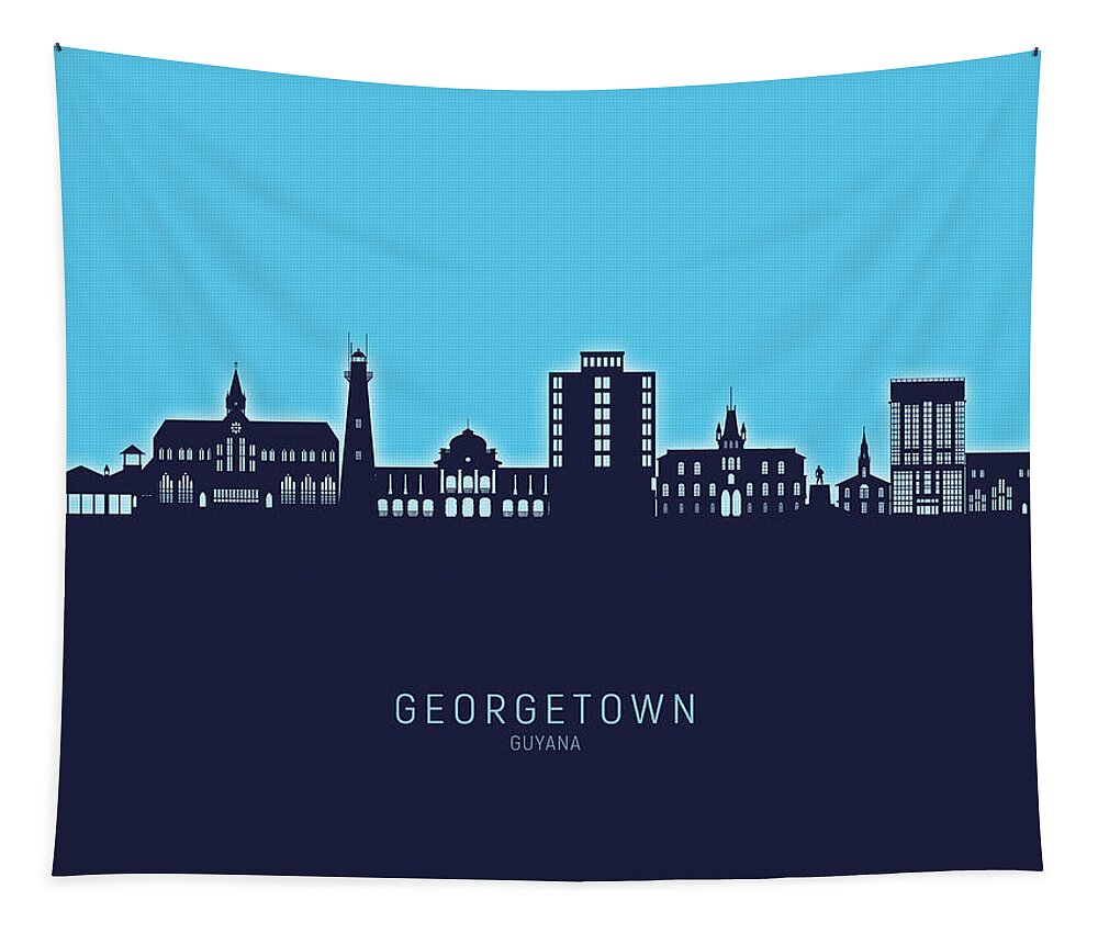 Georgetown Tapestry featuring the digital art Georgetown Guyana Skyline #05 by Michael Tompsett