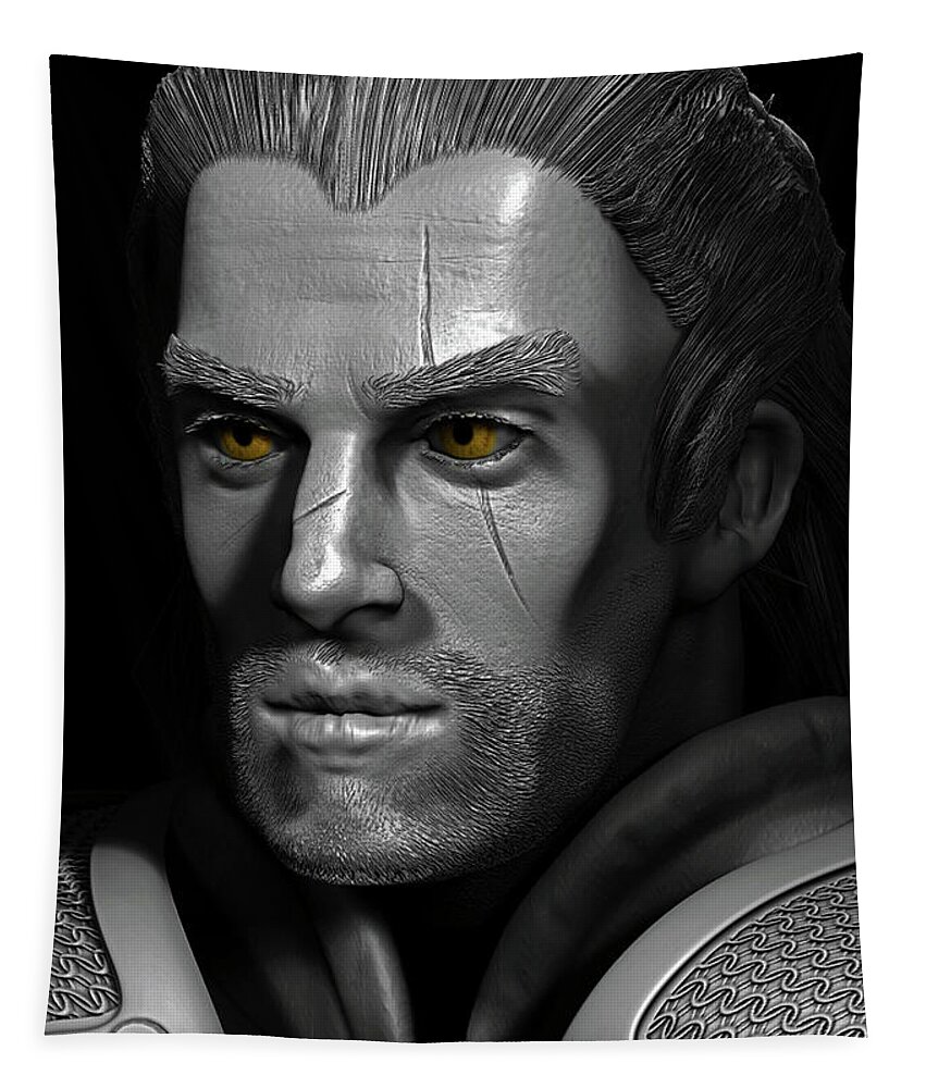 Witcher Tapestry featuring the digital art Geralt of Rivia Portrait by Rose Lewis