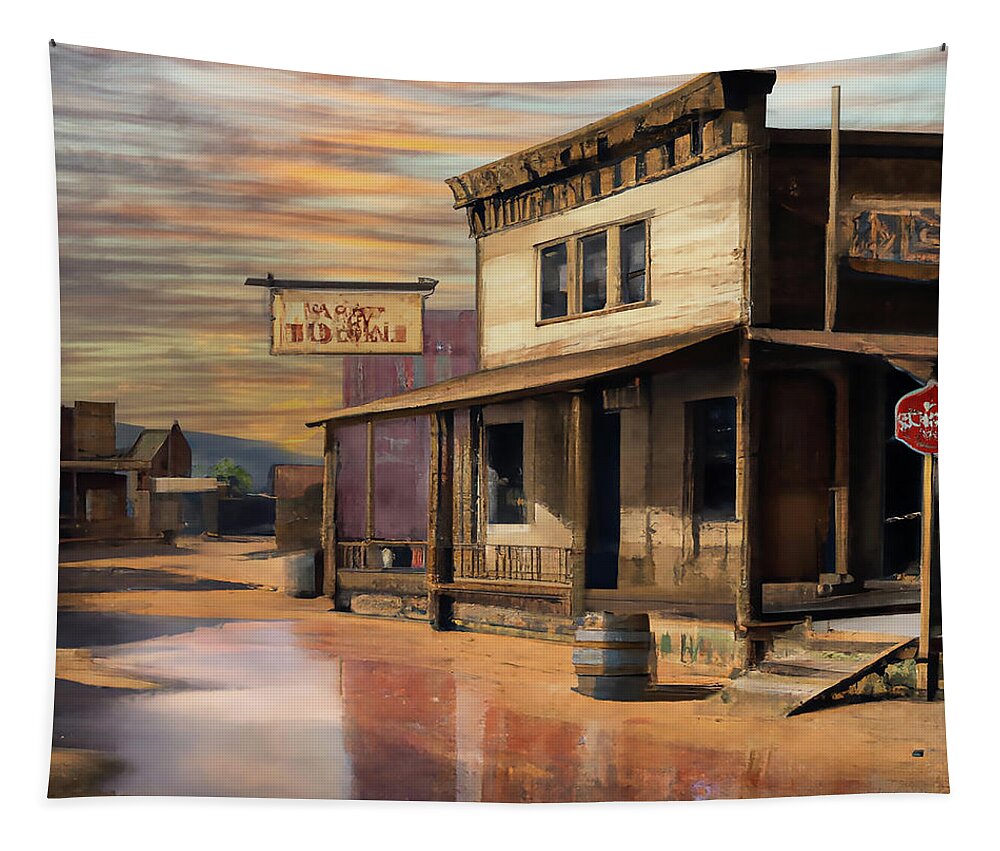 Western Tapestry featuring the digital art Ghost Town by Alison Frank