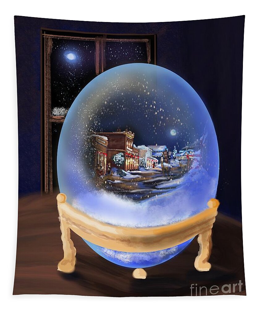 Santa Tapestry featuring the digital art ghost town Christmas Snow Globe by Doug Gist