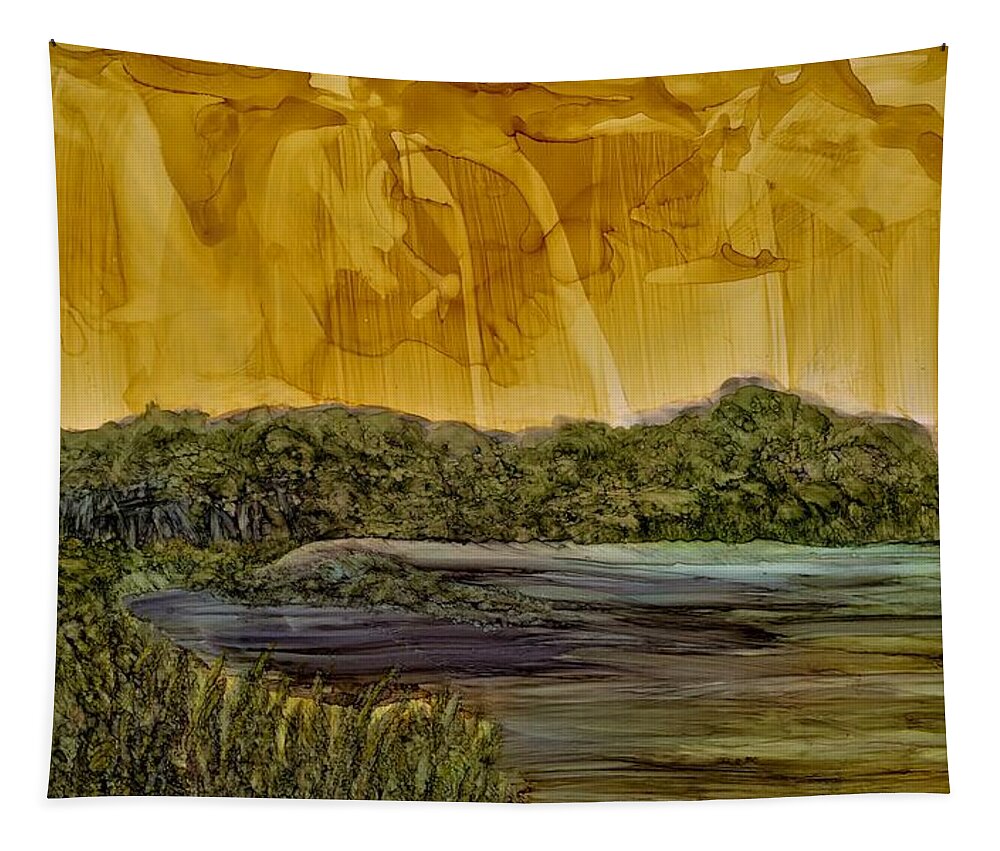 Island Tapestry featuring the painting Ghosts of Taahiamanu by Angela Marinari