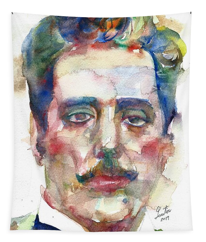 Puccini Tapestry featuring the painting GIACOMO PUCCINI - watercolor portrait by Fabrizio Cassetta