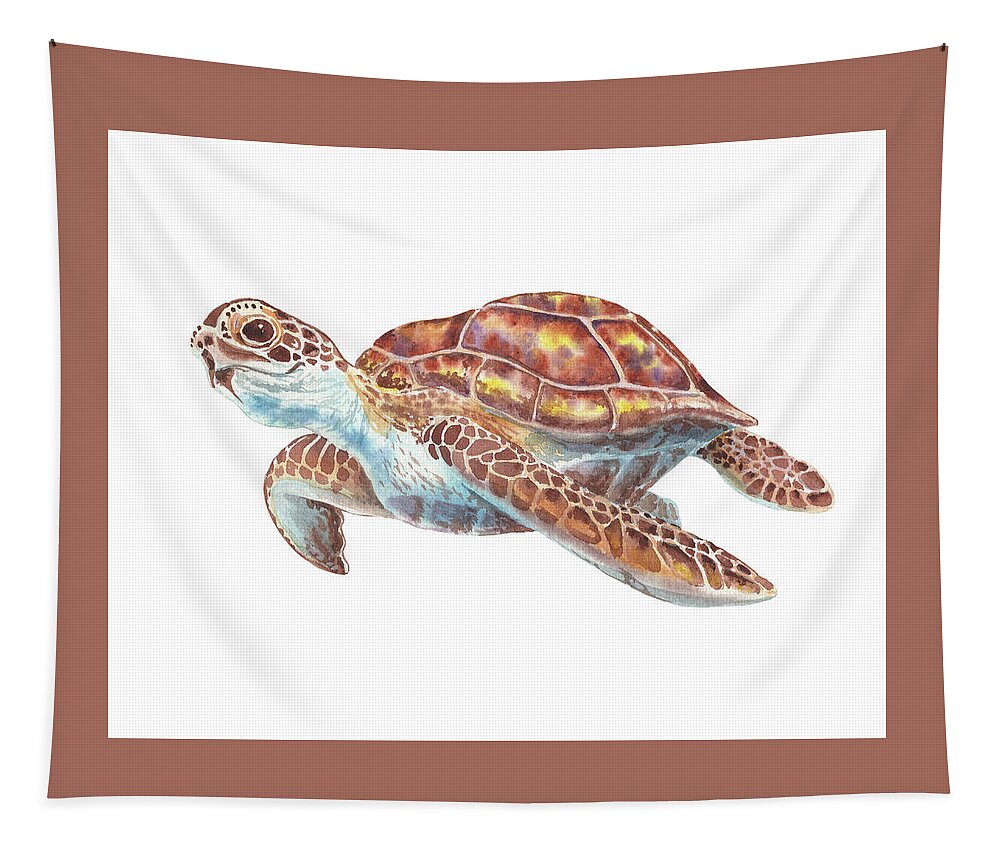 Giant Tapestry featuring the painting Giant Sea Turtle Watercolor Painting by Irina Sztukowski