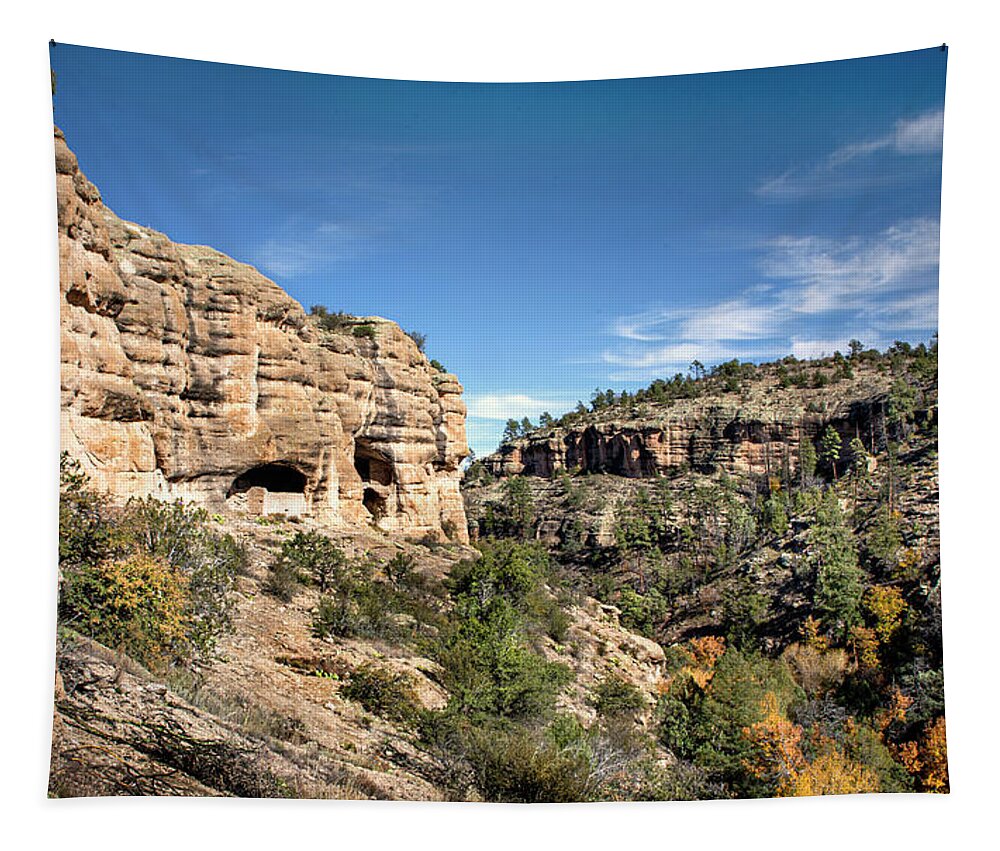 Gila Cave Dwellings Tapestry featuring the photograph Gila Cliff Dwellings by Endre Balogh