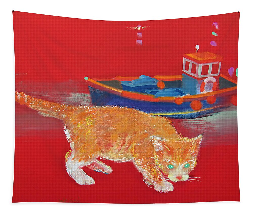 Cat Tapestry featuring the painting Ginger Tabby Cat by Charles Stuart