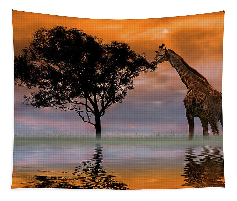 Photo Tapestry featuring the photograph Giraffe at Sunset by Anthony M Davis