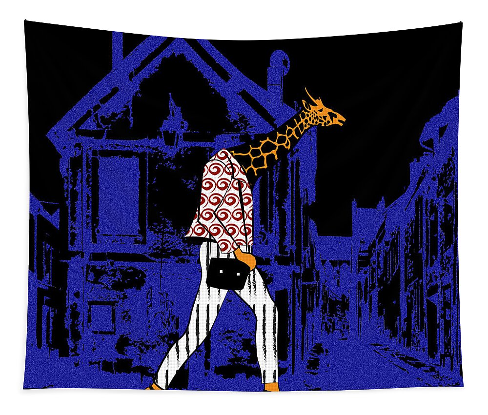 Giraffes Tapestry featuring the digital art Giraffes night walk by Piotr Dulski