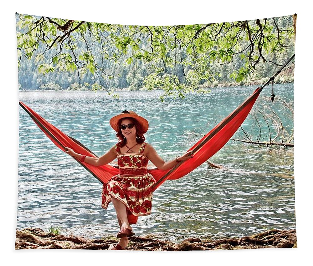 Hanging Tapestry featuring the photograph Girl In A Hammock by David Desautel