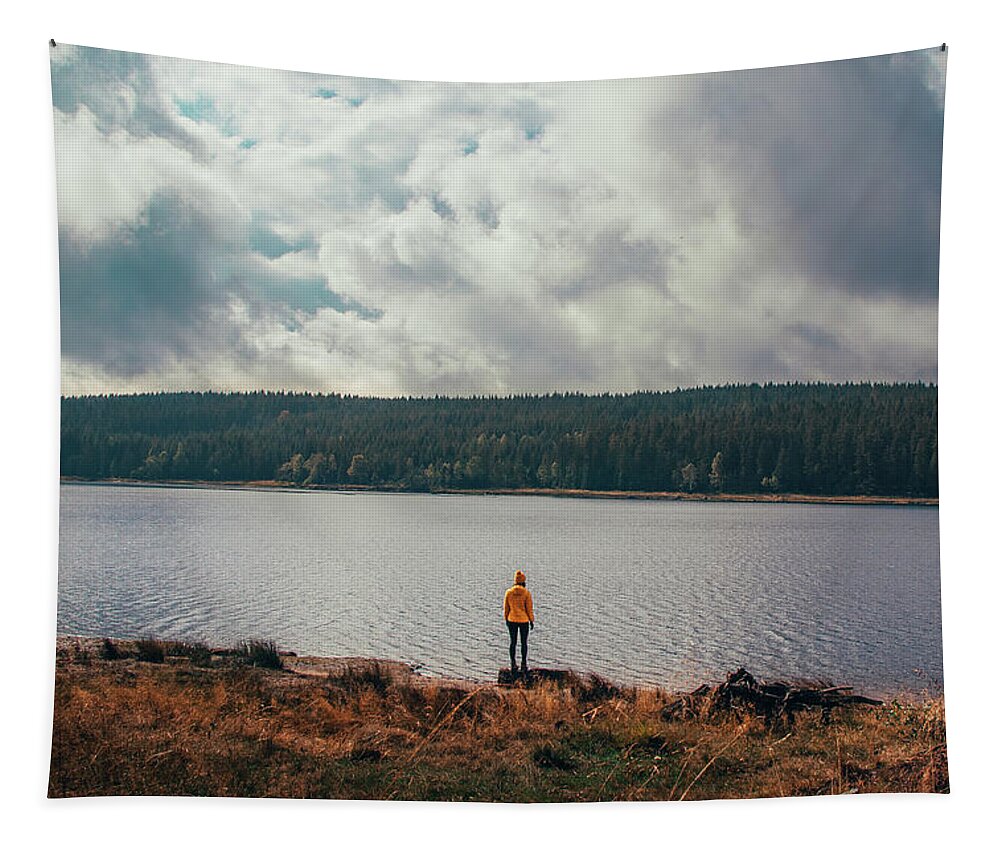Elegant Tapestry featuring the photograph Girl on the bank of the dam by Vaclav Sonnek
