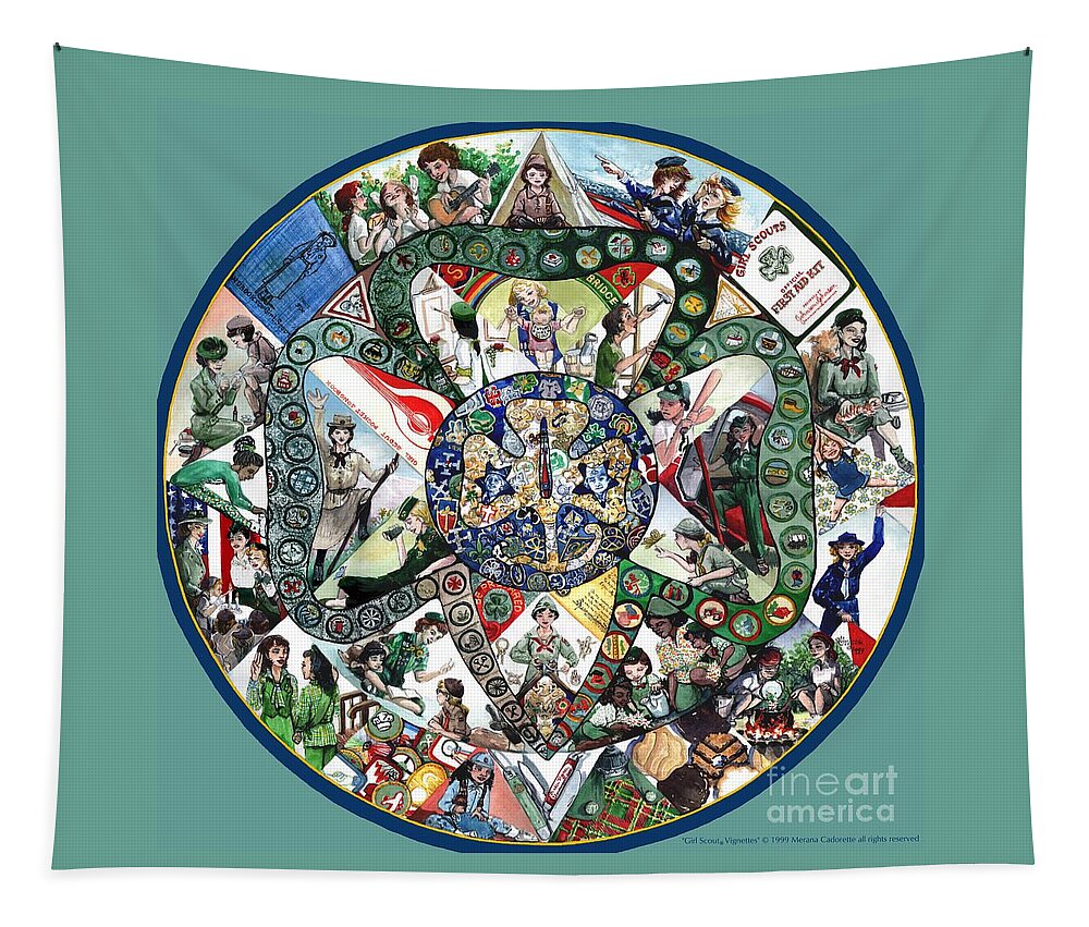 Girl Scout Tapestry featuring the painting Girl Scout Vignettes by Merana Cadorette