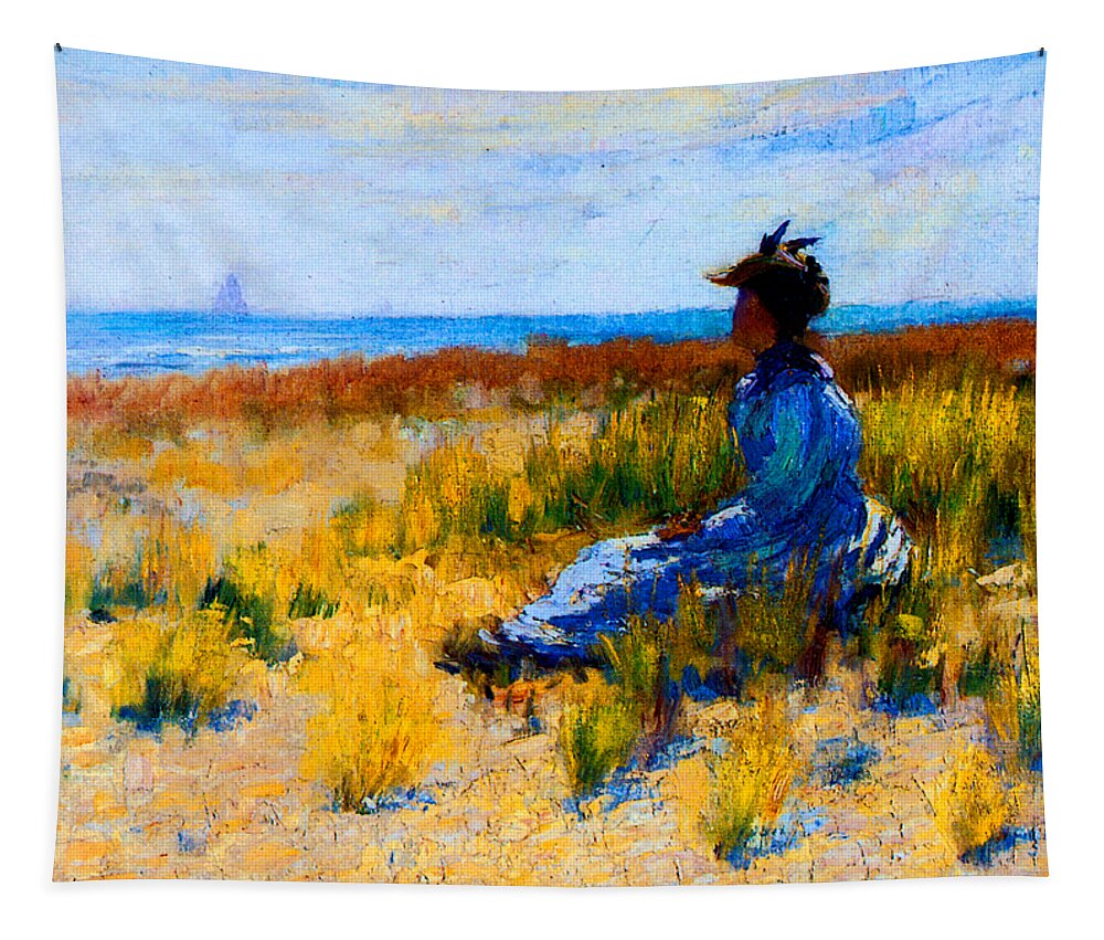 Robert Tapestry featuring the painting Girl Seated by the Sea 1893 by Robert Henri