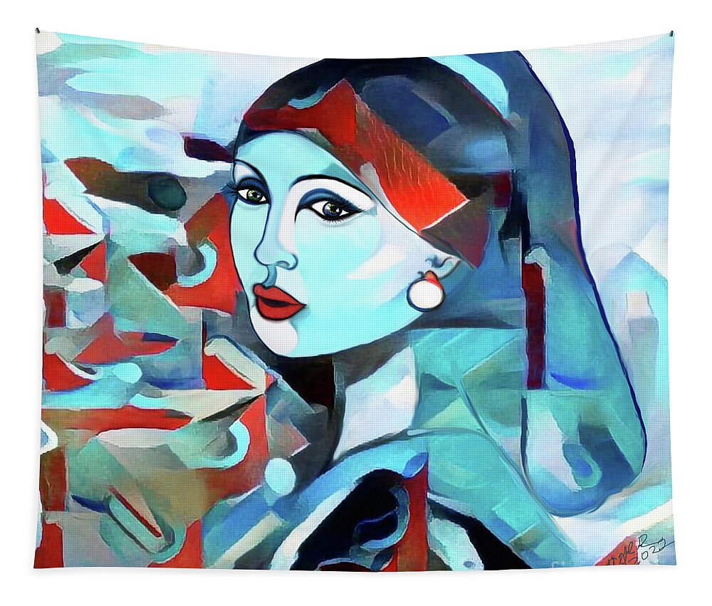 Figurative Art Tapestry featuring the digital art Girl with Pearl 002 by Stacey Mayer